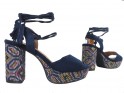 Dark blue sandals on the block and platform in boho style - 3