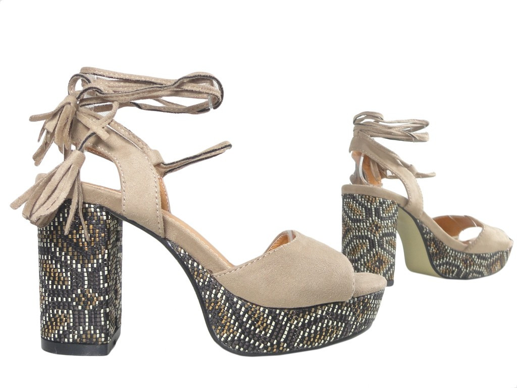 Dunkelblaue Sandalen auf Block und Plattform im Boho-Stil - 3
