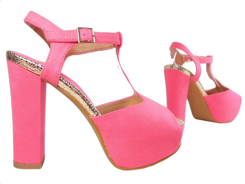 Rozā platformas un stiletto sandales ar siksniņu - 3