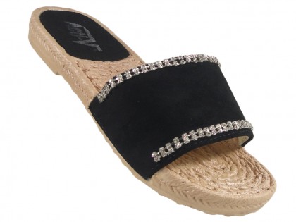 Sieviešu melnas flip-flops ar cirkoniem, plakani apavi - 3