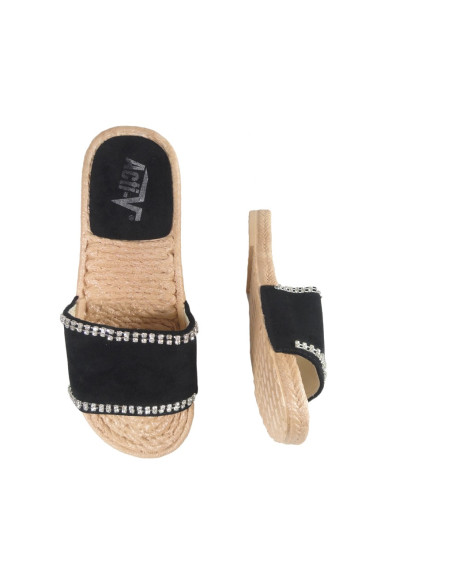 Sieviešu melnas flip-flops ar cirkoniem, plakani apavi - 2
