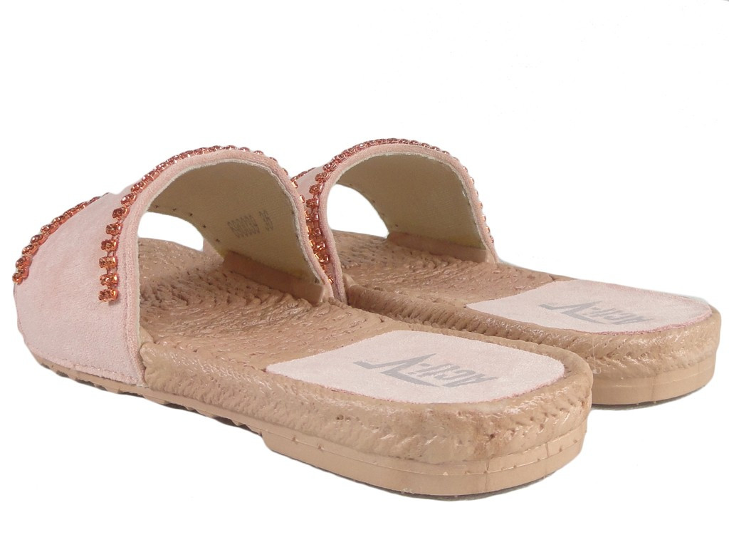 Rozā dāmu flip-flops ar cirkoniem, plakani apavi - 4