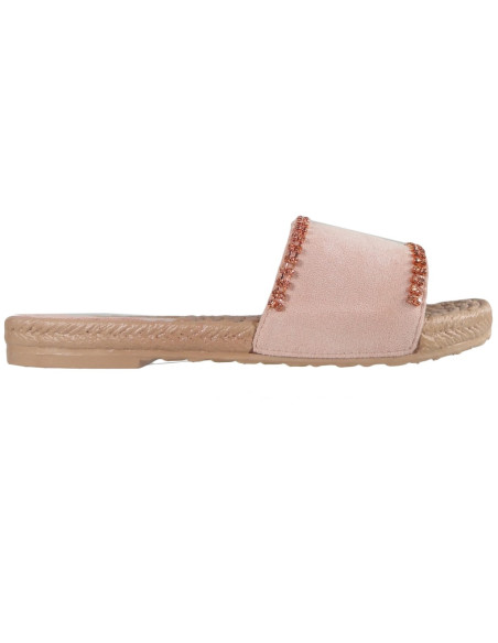 Rozā dāmu flip-flops ar cirkoniem, plakani apavi - 1
