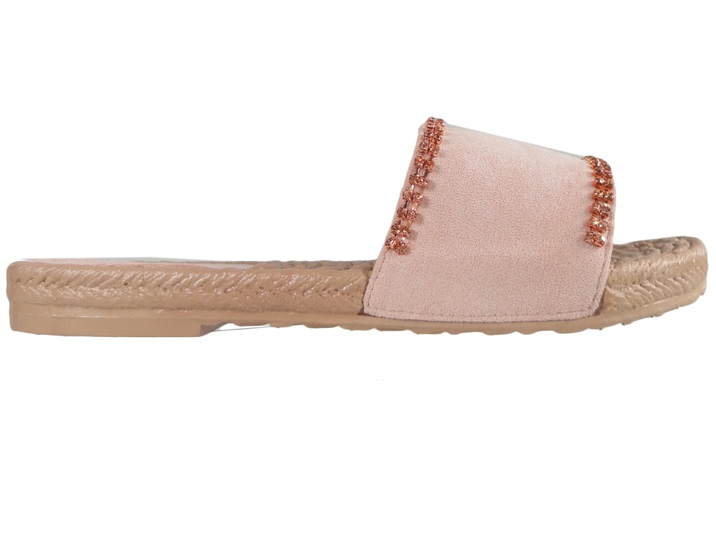 Rozā dāmu flip-flops ar cirkoniem, plakani apavi - 1