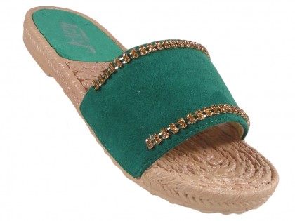 Zaļās dāmu flip-flops ar cirkoniem, plakani apavi - 3
