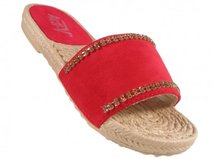Papuci roșii pentru femei, cu pantofi cubici din zirconiu - 3