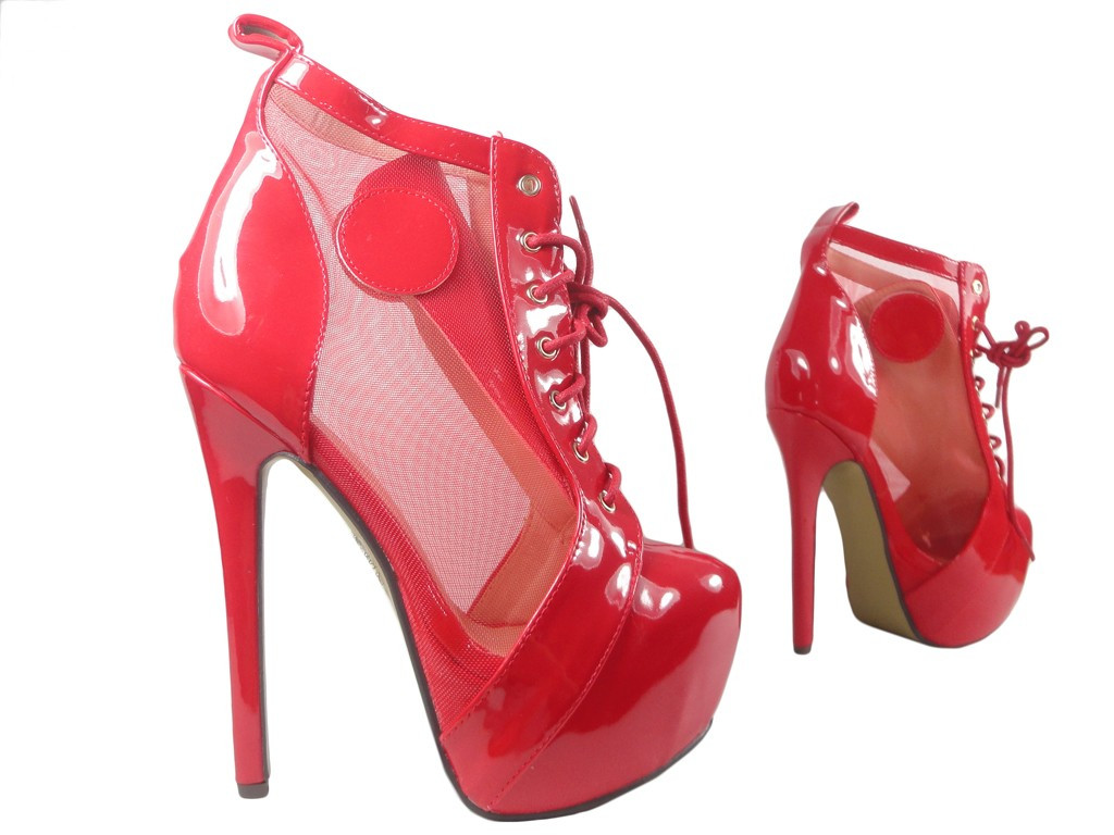 Red pins on the platform openwork sexy - 3