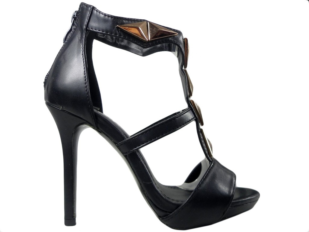 Black sandals with ankle strap eco leather - 1