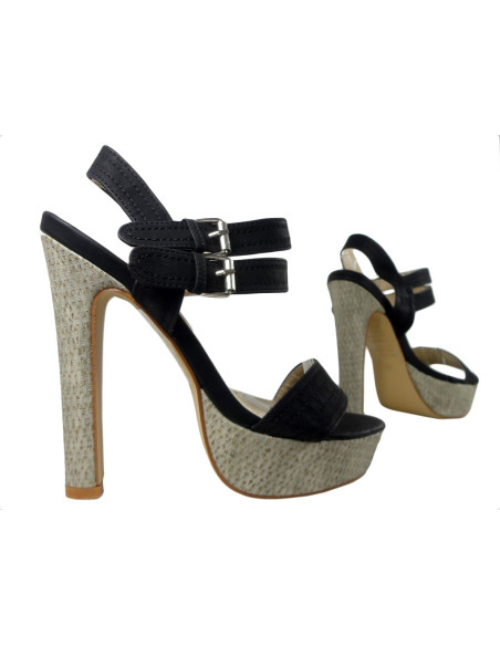 Melnas platformas sandales stiletto kurpes - 3