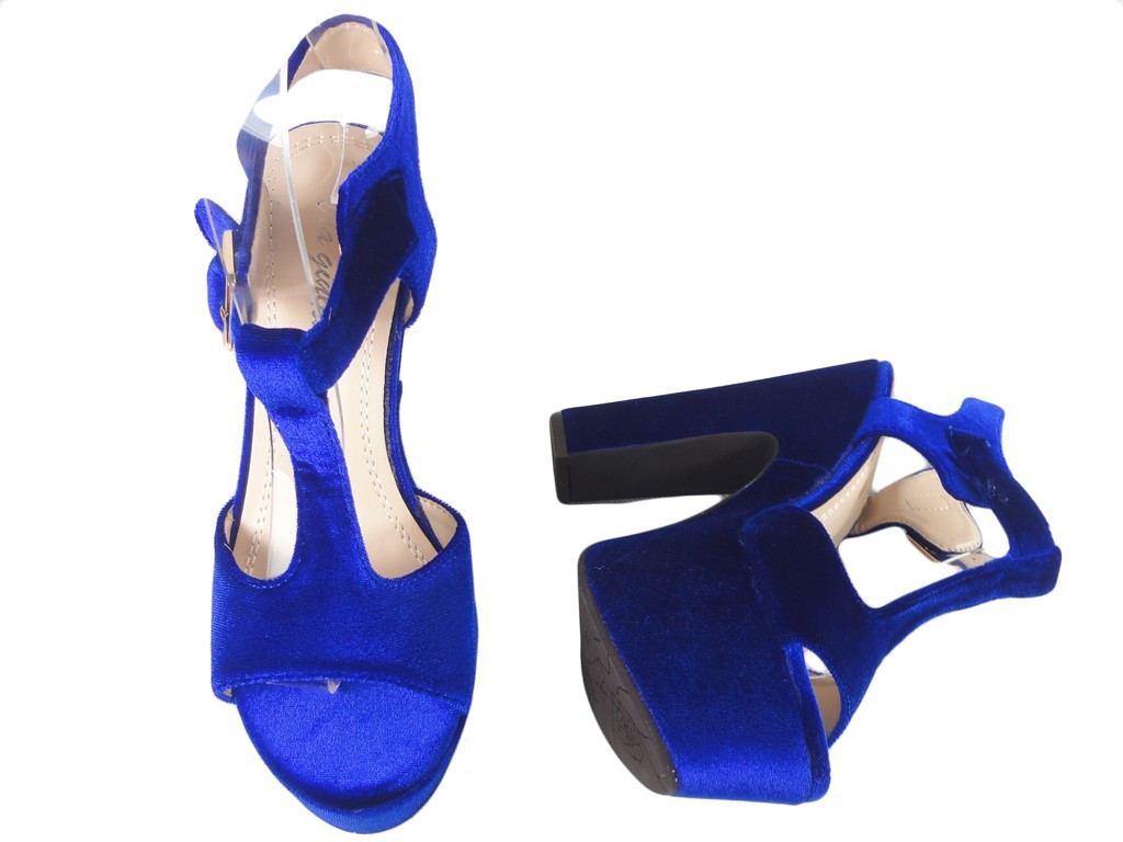 Dark blue sandals on the platform of the shoe pole - 2