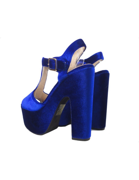 Tmavomodré sandále na platforme, topánky na podpätku - 4