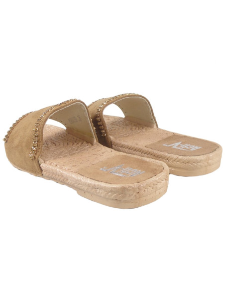 Tongs camel marron avec zircone chaussures plates - 4