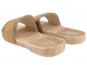 Brązowe camel klapki z cyrkoniami płaskie buty - 4