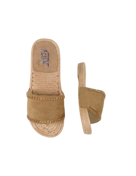 Tongs camel marron avec zircone chaussures plates - 2