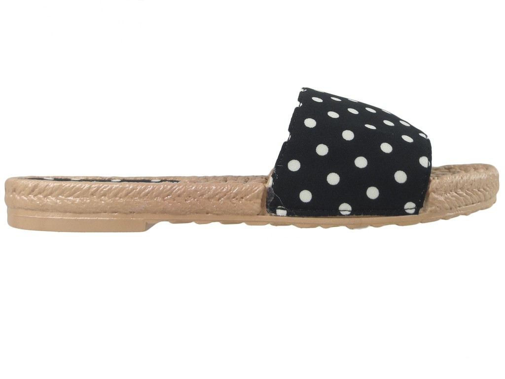 Pantofi plat pentru femei, papuci cu buline negre - 1