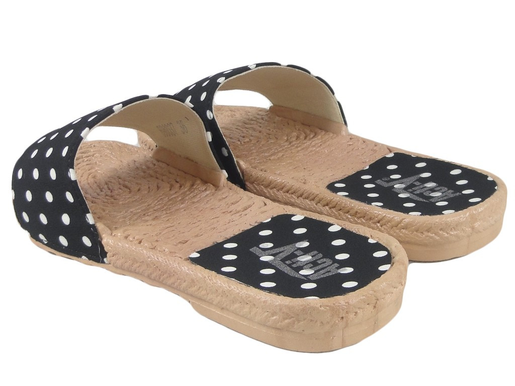 Czarne klapki w kropki damskie płaskie buty - 4