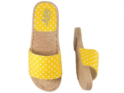 Dámske žlté polka dot papuče ploché topánky - 2