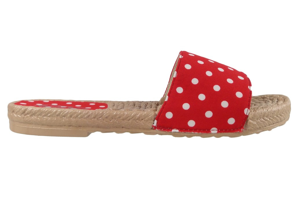 Czerwone klapki w kropki damskie płaskie buty - 1