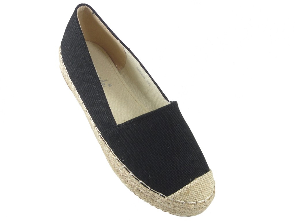 Női fekete espadrilles lapos cipő - 3