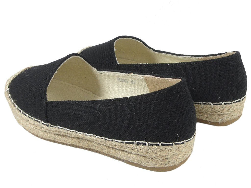 Női fekete espadrilles lapos cipő - 4