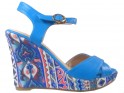 Niebieskie sandały na koturnie letnie buty damskie 