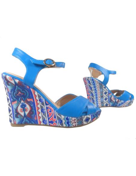 Niebieskie sandały na koturnie letnie buty - 3