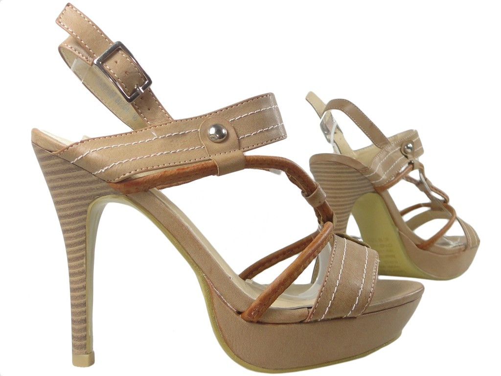 Beige pin sandals ladies' boots - 3