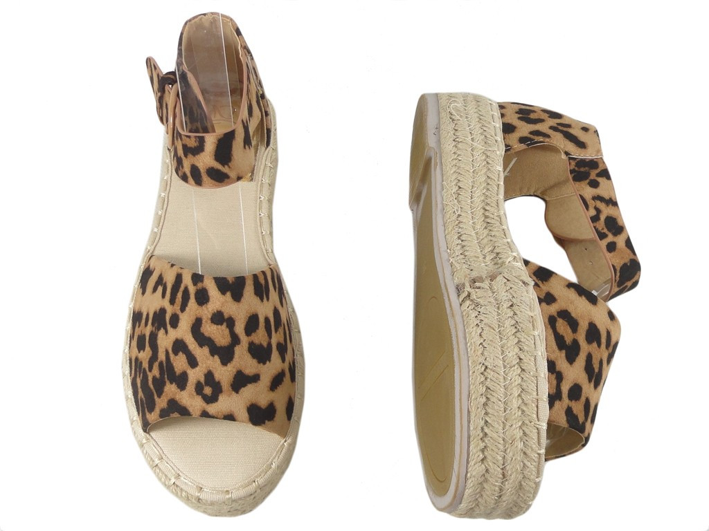 Ploché, lehké espadrilky s leopardím potiskem s opaskem - 2
