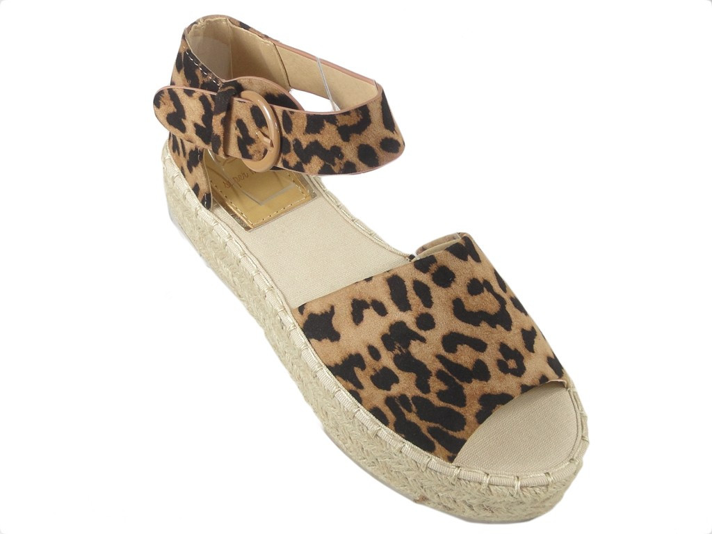 Lapos, könnyű espadrillák leopárdmintával és övvel - 3