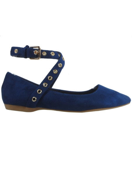 Pantofi balerini bleumarin cu curea din piele intoarsa - 1