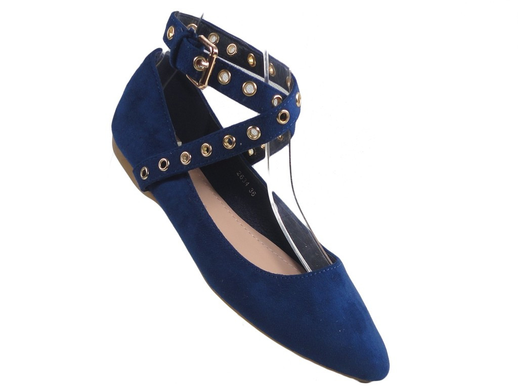 Dark blue ballerinas with suede belt - 3