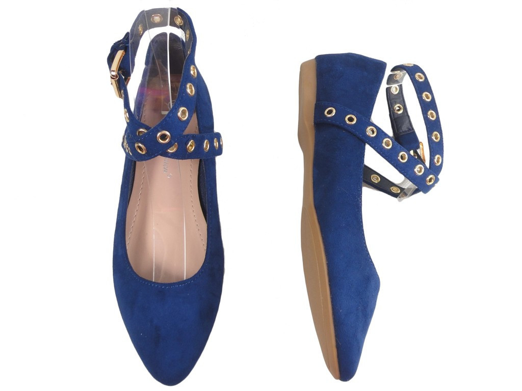 Dark blue ballerinas with suede belt - 2