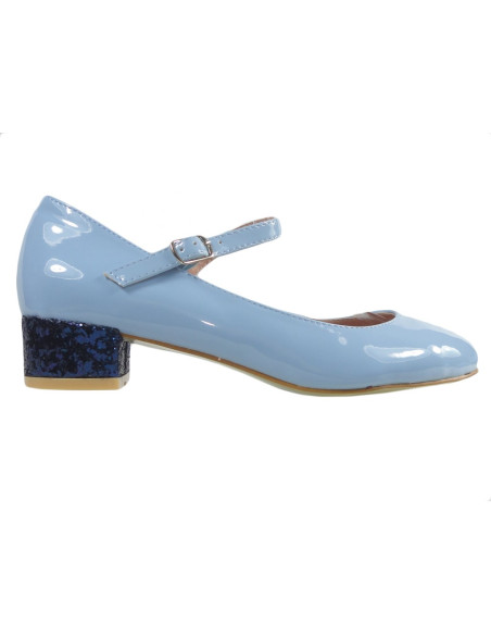 Blaue Pumps aus Öko-Leder mit niedrigem Stiefel und Gürtel - 1