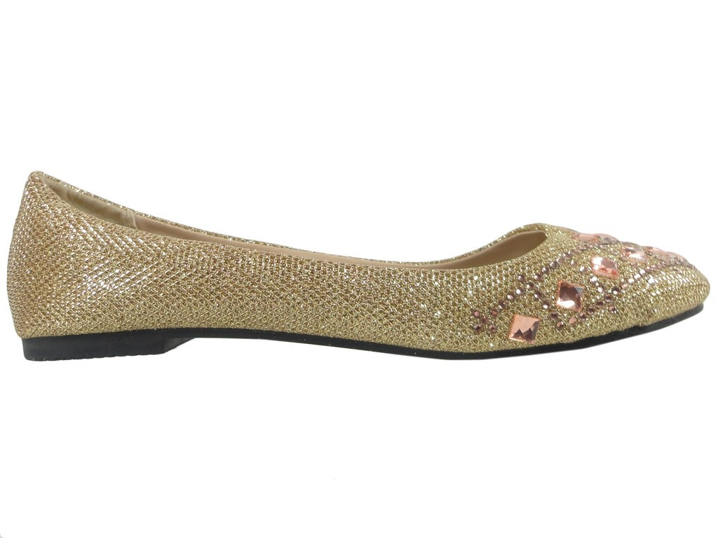 Zlaté třpytivé baleríny se zirkony a kameny - 1