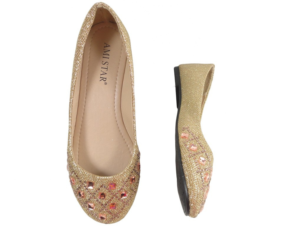 Ballerines en brocart doré avec zircone et galets - 2