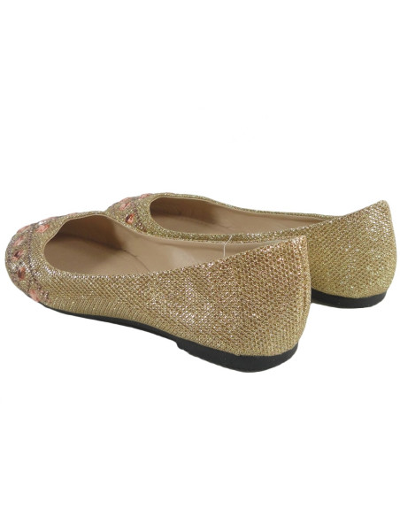 Ballerines en brocart doré avec zircone et galets - 4