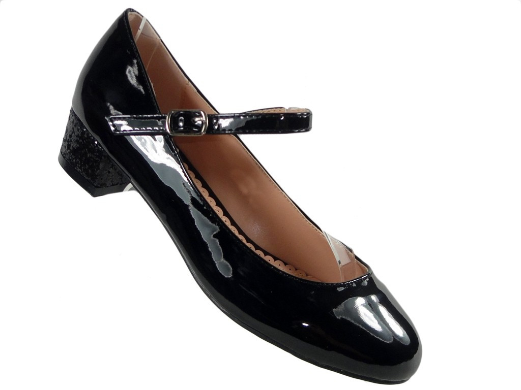 Fekete szivattyúk öko bőr alacsony cipő övvel - 3