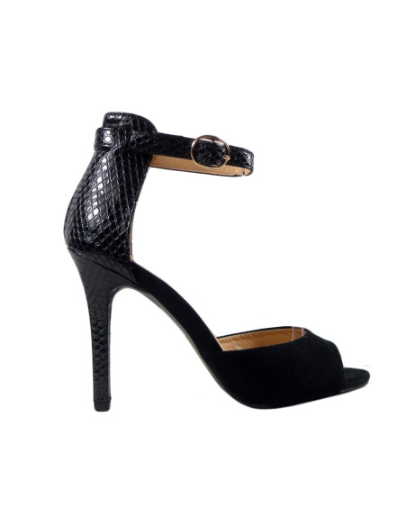 Schwarze Sandalen auf Stiletto-Wildleder mit Gürtel - 1