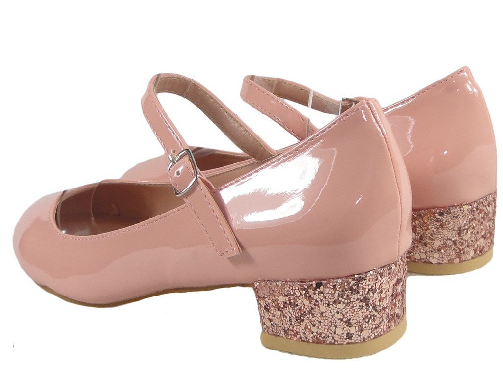 Rosa Pumps Öko-Leder niedrige Stiefel mit einem Gürtel - 4