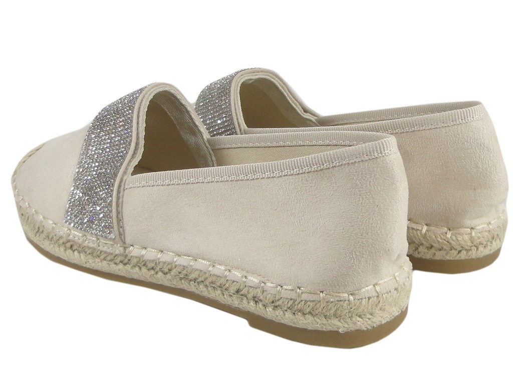 Béžové semišové espadrilky se zirkony - 4