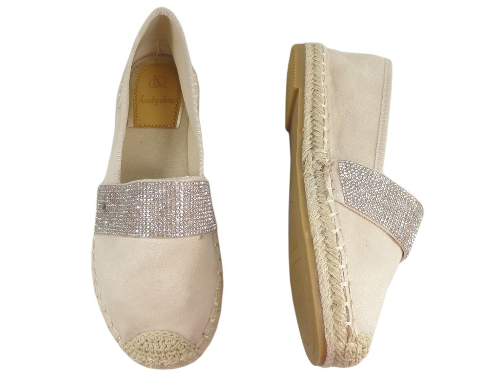 Béžové semišové espadrilky se zirkony - 2