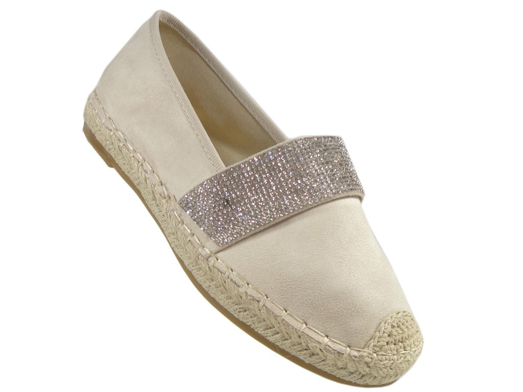 Béžové semišové espadrilky se zirkony - 3