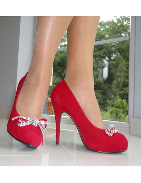 SZPILKI CZERWONE PLATFORMA CYRKONIE WIOSNA
