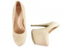 Beige suede high heels female suede pins - 2