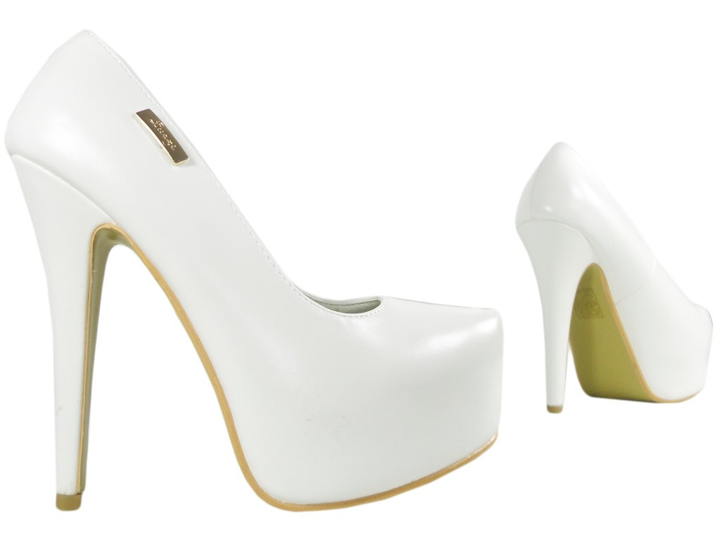 Balts paklājs līgavas platformas stilettos eko ādas - 4