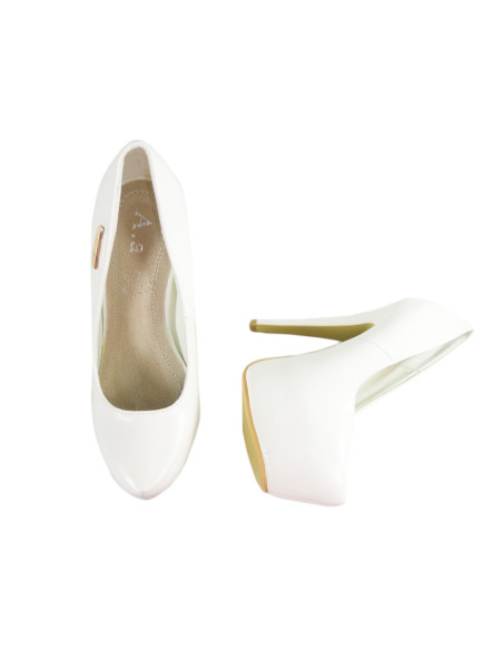 Weiße matte Hochzeits-High Heels auf Plattform-Öko-Leder - 3