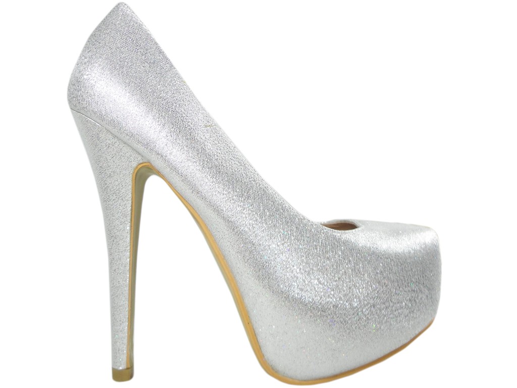 Ezüst menyasszonyi platform magas sarkú női cipő - 1