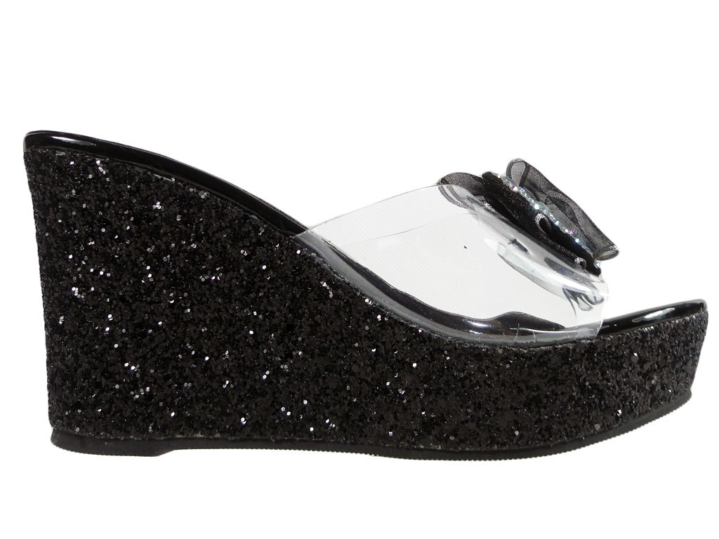 Tongs à paillettes noires avec un noeud - 1