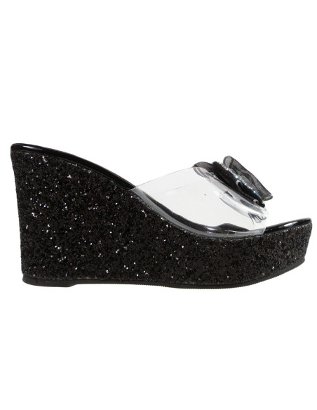 Black glitter flip-flops with a bow - 1