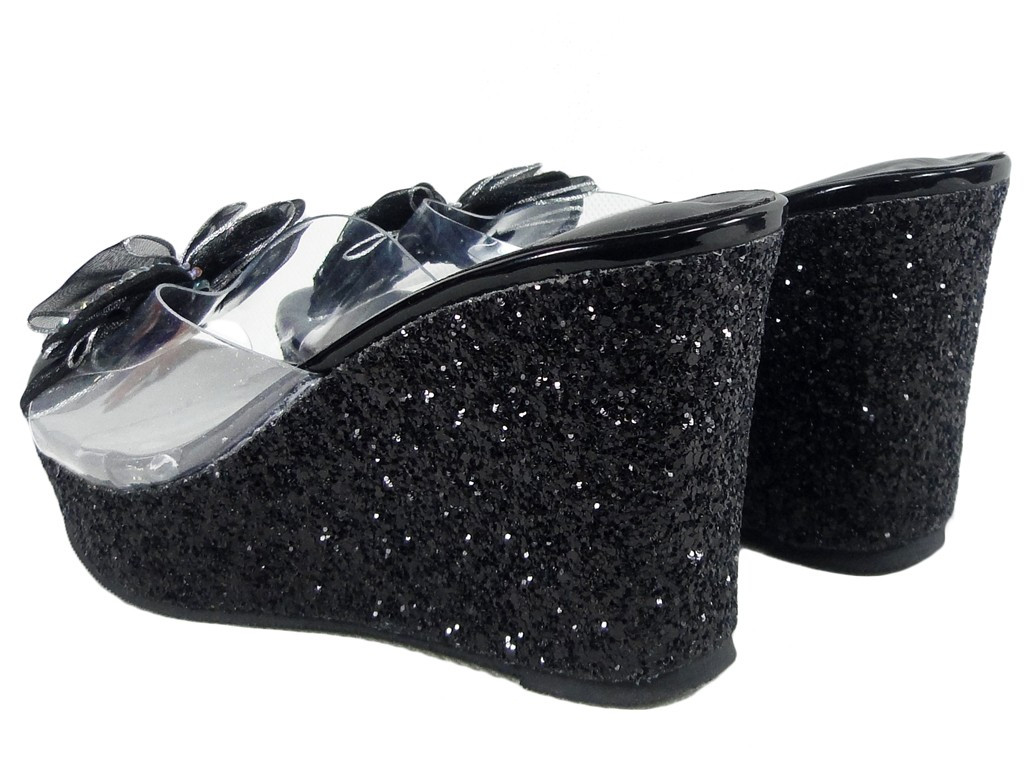 Tongs à paillettes noires avec un noeud - 4